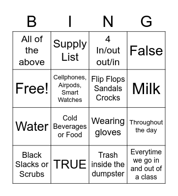 BASICS Bingo Card