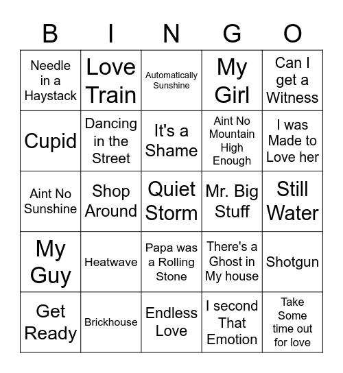 Music Bingo- Motown Bingo Card