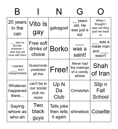 YouTube Comments On Sopranos Clips Bingo Card