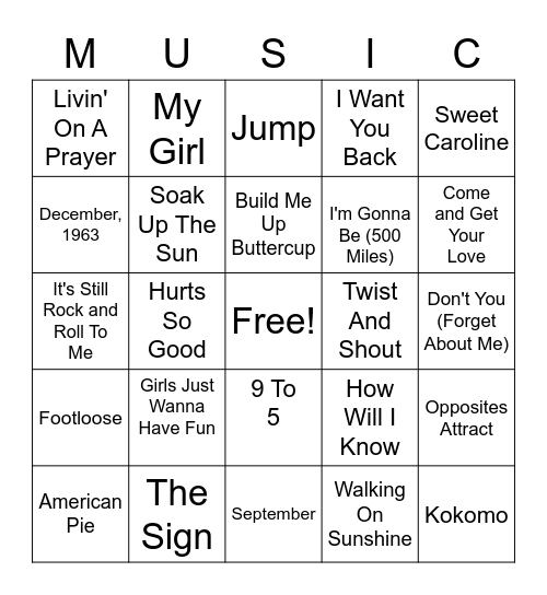 MUSIC BINGO Card