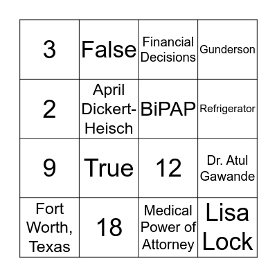 NTRC Bingo Card