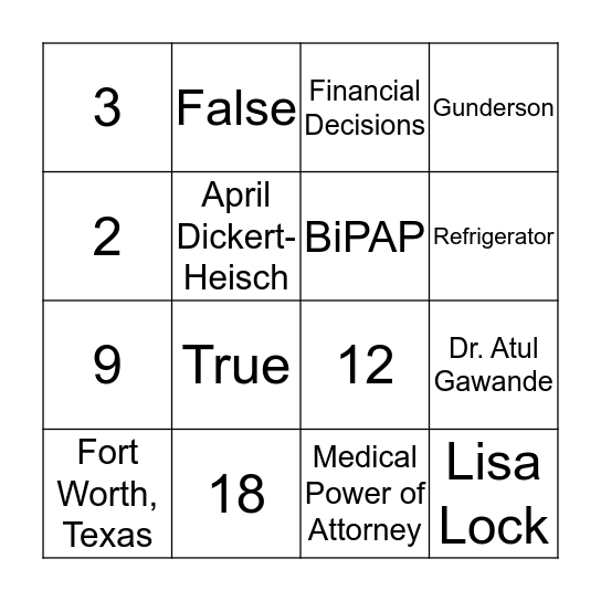 NTRC Bingo Card