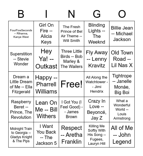 Black Artist Bingo - Wilhoit Bingo Card