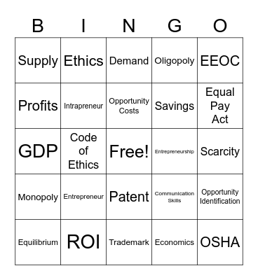 Entrepreneurship Bingo Card
