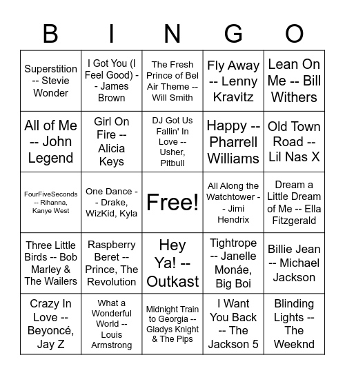 Black Artist Bingo Card