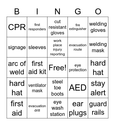 Safety Bingo Card