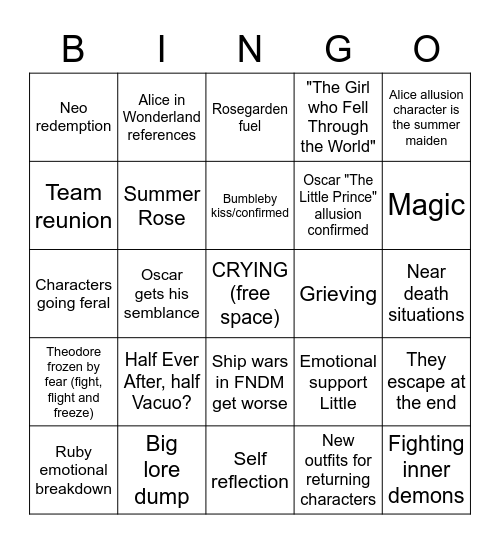 RWBY volume 9 bingo Card