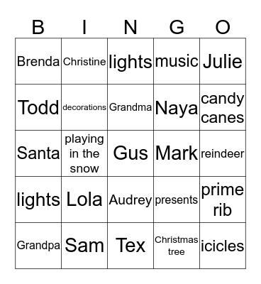 Holiday Bingo Card