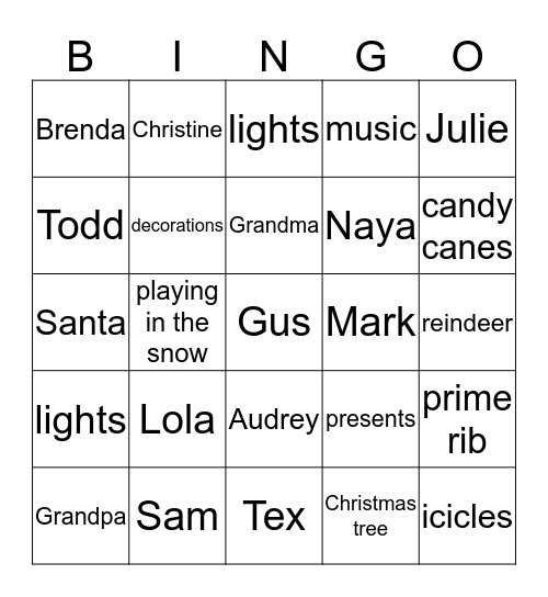 Holiday Bingo Card