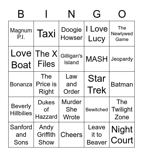 Music Bingo- TV Theme Songs Bingo Card
