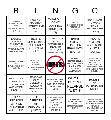 DRUG AWARENESS BINGO! Bingo Card