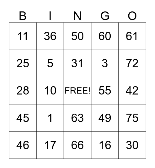 Untitled Bingo Card