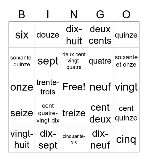 French Numbers! Bingo Card