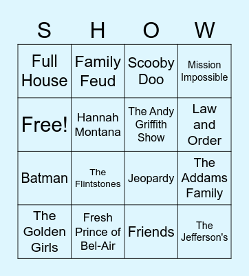 Music Bingo TV Show Edition Bingo Card