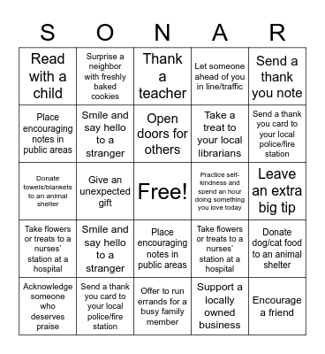 Sonar Kindness Bingo! Bingo Card