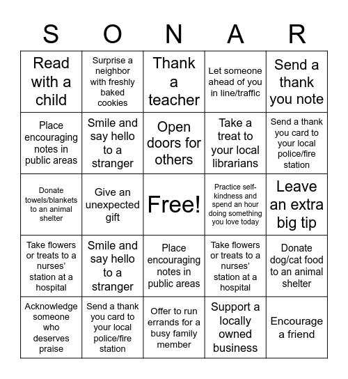 Sonar Kindness Bingo! Bingo Card