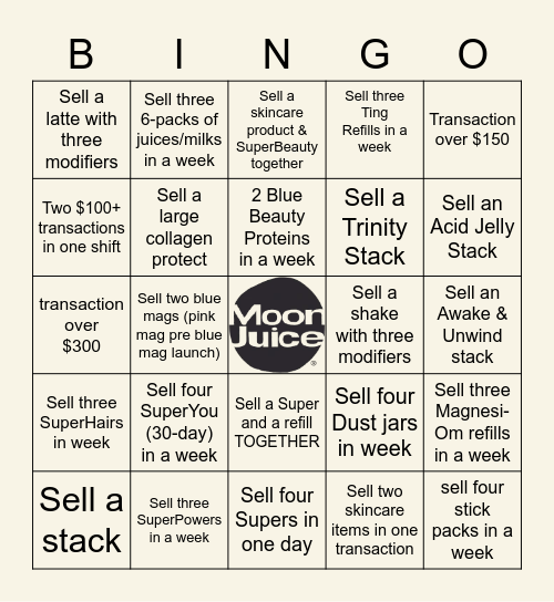 Moon Juice Bingo Card