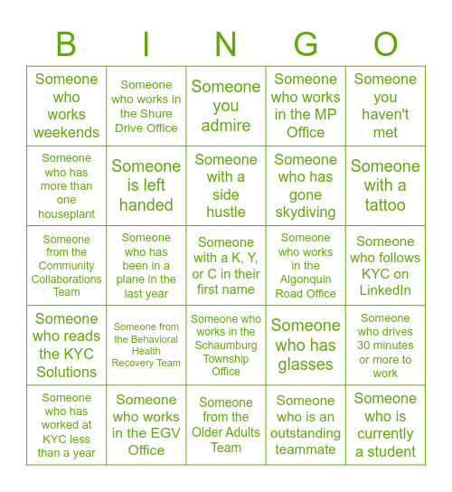 KYC Bingo Card