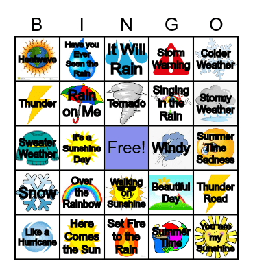 Weather and Songs Bingo Card