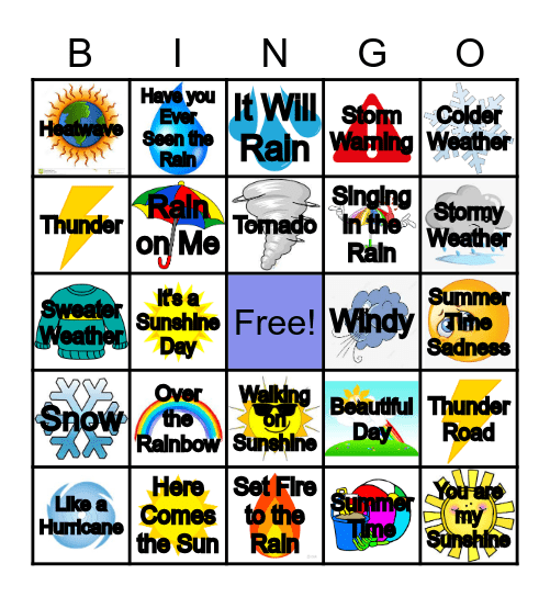 Weather and Songs Bingo Card
