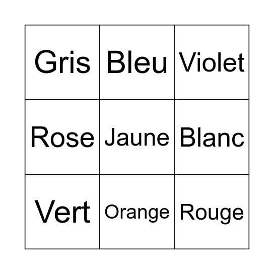 Les Colours Bingo Card