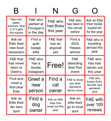 ELITE BINGO! FAE = Find an Elite Bingo Card