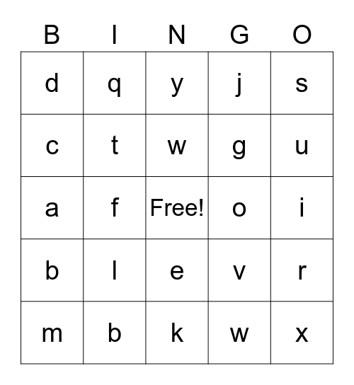 Alphabet Bingo Card