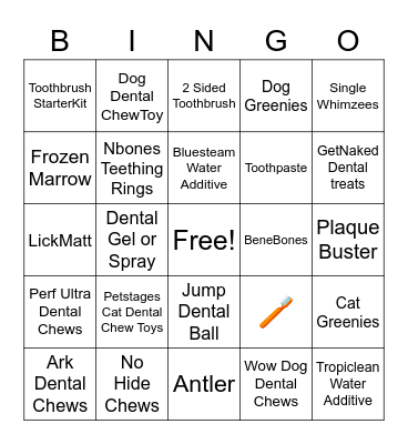 Dental Bingo Card
