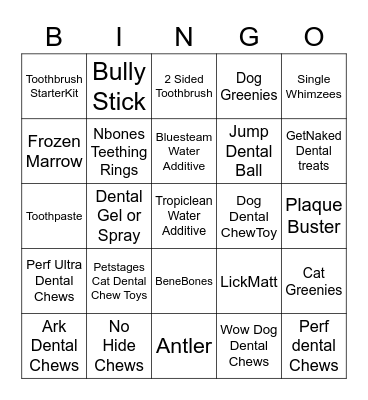 Dental Bingo Card