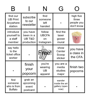 UBCFA Pop-In 2023 Bingo Card
