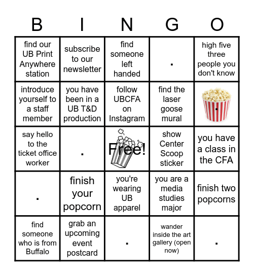 UBCFA Pop-In 2023 Bingo Card