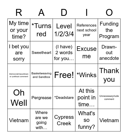 B-Roll Bingo Card