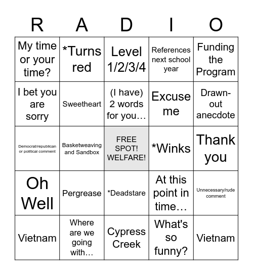 B-Roll Bingo Card