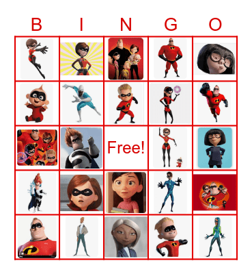 The Incredibles Bingo Card