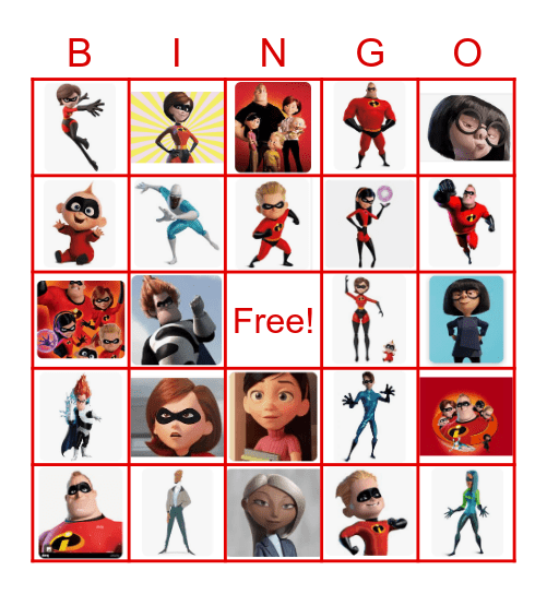 The Incredibles Bingo Card