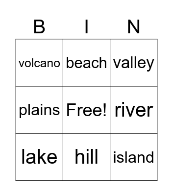 landform bingo Card