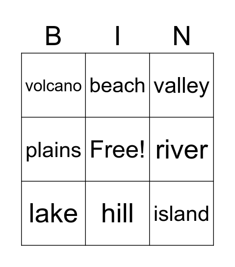 landform bingo Card