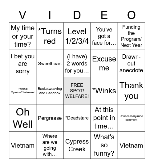 B-Roll Bingo Card