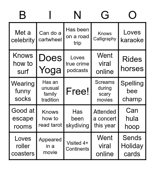 Icebreaker Bingo Card