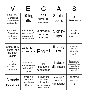 Vegas Cup Bingo Card