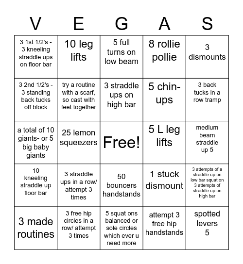 Vegas Cup Bingo Card
