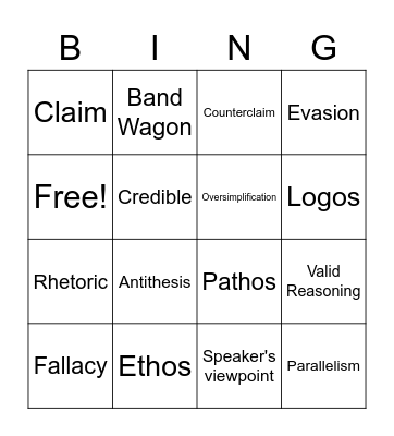 Rhetorical Devices Review Bingo Card