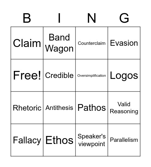 Rhetorical Devices Review Bingo Card