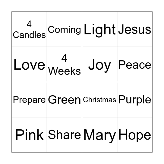 Advent Wreath Bingo Card