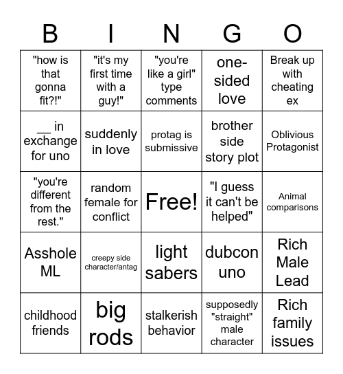 Boys Love Bingo Card