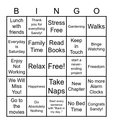 Retirement Bingo Card