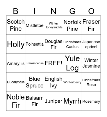 US National Arboretum Holiday Bingo Card