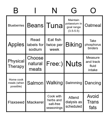 Heart Healthy Bingo Card