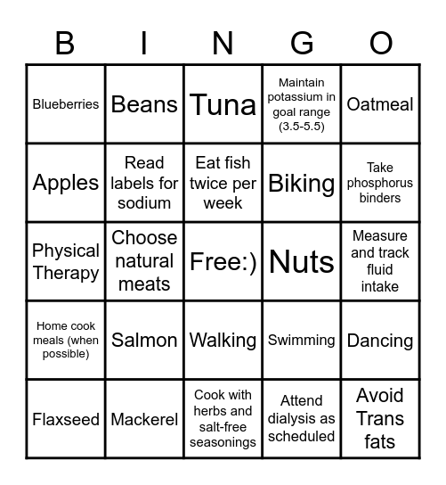 Heart Healthy Bingo Card