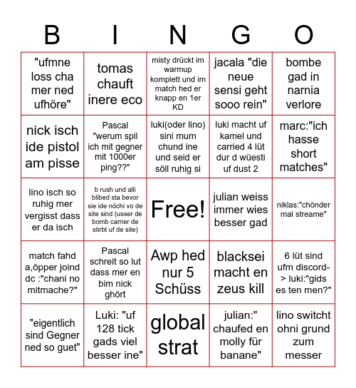 Schland Csgo Bingo Card